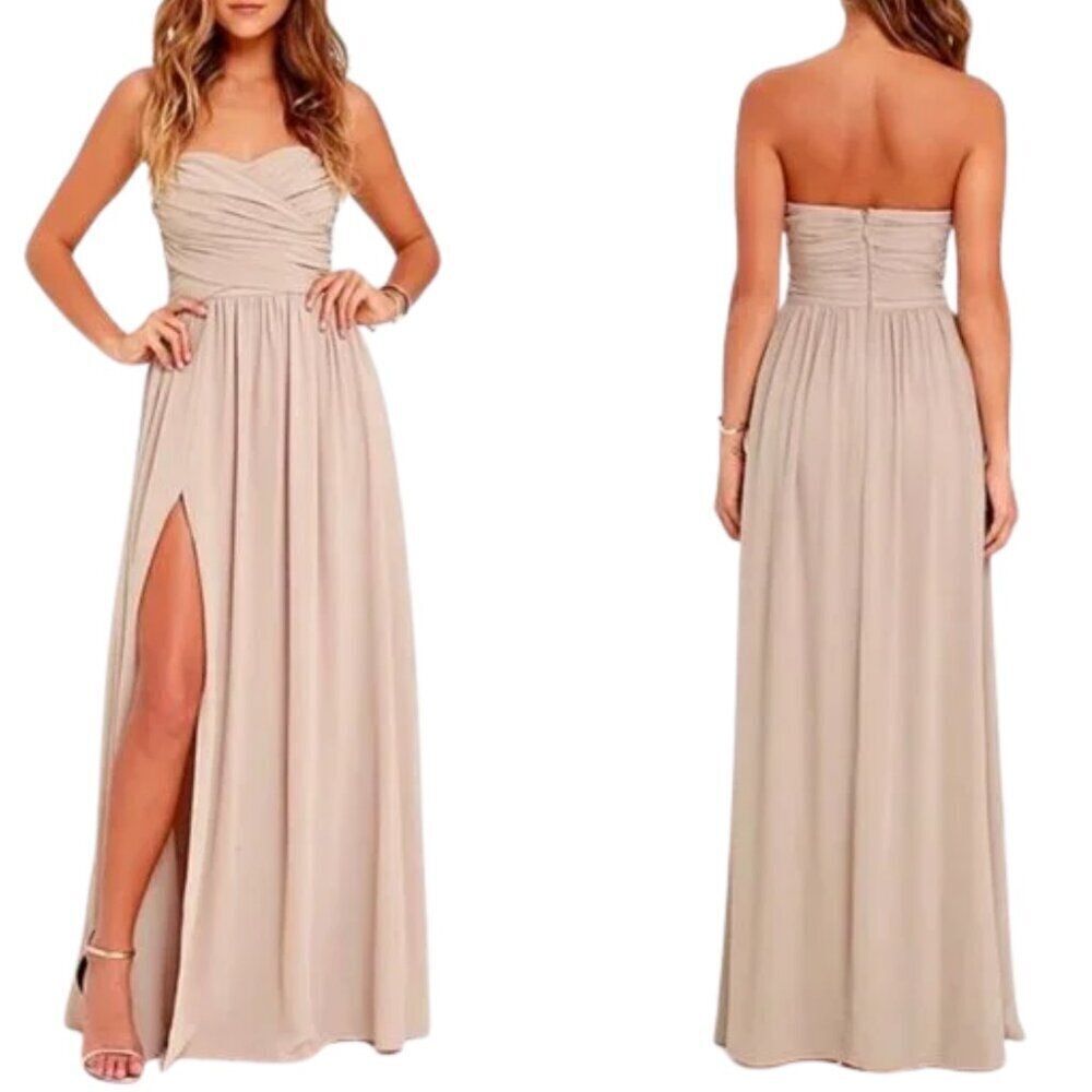 NWT Lulu's Moonlight Serenade Maxi Dress Gown in Taupe